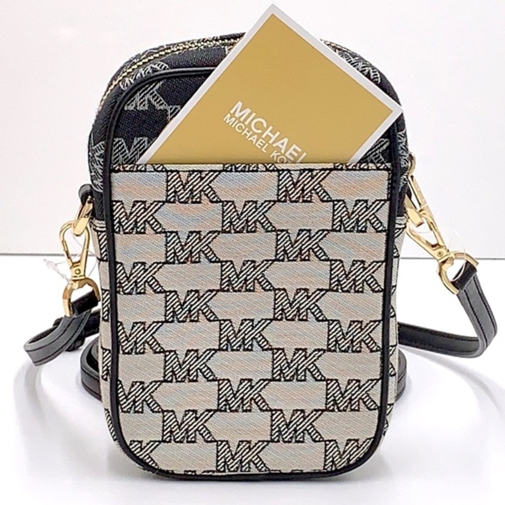 Michael Kors Sloan Editor Small Phone Logo Jacquard Crossbody Black Multi - Picture 4 of 16